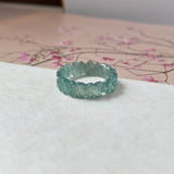 16mm Icy A-Grade Natural Bluish Green Jadeite Plum Blossom Ring Band No.162589
