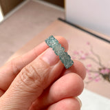 16mm Icy A-Grade Natural Bluish Green Jadeite Plum Blossom Ring Band No.162589