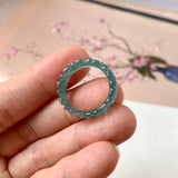16mm Icy A-Grade Natural Bluish Green Jadeite Plum Blossom Ring Band No.162589