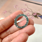 16mm Icy A-Grade Natural Bluish Green Jadeite Plum Blossom Ring Band No.162589