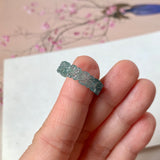 16mm Icy A-Grade Natural Bluish Green Jadeite Plum Blossom Ring Band No.162589