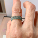 16mm Icy A-Grade Natural Bluish Green Jadeite Plum Blossom Ring Band No.162589