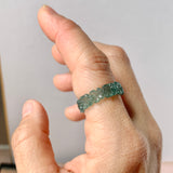 16mm Icy A-Grade Natural Bluish Green Jadeite Plum Blossom Ring Band No.162589