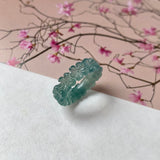 15.1mm Icy A-Grade Natural Bluish Green Jadeite Plum Blossom Ring Band No.162590