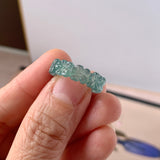 15.1mm Icy A-Grade Natural Bluish Green Jadeite Plum Blossom Ring Band No.162590