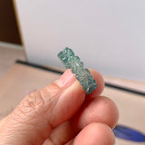15.1mm Icy A-Grade Natural Bluish Green Jadeite Plum Blossom Ring Band No.162590