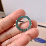 15.1mm Icy A-Grade Natural Bluish Green Jadeite Plum Blossom Ring Band No.162590