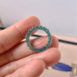 15.1mm Icy A-Grade Natural Bluish Green Jadeite Plum Blossom Ring Band No.162590