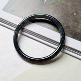 56.8mm A-Grade Natural Black Imperial Green Jadeite Traditional Round Slim Cut Bangle No. 152176
