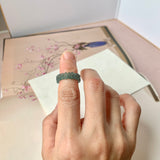 15.1mm Icy A-Grade Natural Bluish Green Jadeite Plum Blossom Ring Band No.162590