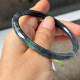 56.8mm A-Grade Natural Black Imperial Green Jadeite Traditional Round Slim Cut Bangle No. 152176