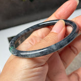 56.8mm A-Grade Natural Black Imperial Green Jadeite Traditional Round Slim Cut Bangle No. 152176