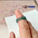 15.1mm Icy A-Grade Natural Bluish Green Jadeite Plum Blossom Ring Band No.162590