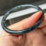 56.8mm A-Grade Natural Black Imperial Green Jadeite Traditional Round Slim Cut Bangle No. 152176