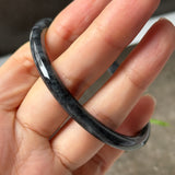 56.8mm A-Grade Natural Black Imperial Green Jadeite Traditional Round Slim Cut Bangle No. 152176