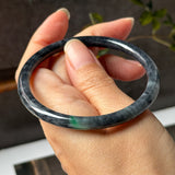 56.8mm A-Grade Natural Black Imperial Green Jadeite Traditional Round Slim Cut Bangle No. 152176