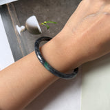 56.8mm A-Grade Natural Black Imperial Green Jadeite Traditional Round Slim Cut Bangle No. 152176