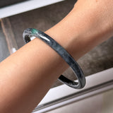 56.8mm A-Grade Natural Black Imperial Green Jadeite Traditional Round Slim Cut Bangle No. 152176
