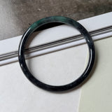 SOLD OUT: 55.1mm A-Grade Natural Black Imperial Green Jadeite Traditional Round Slim Cut Bangle No. 152177