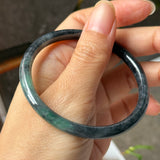 SOLD OUT: 55.1mm A-Grade Natural Black Imperial Green Jadeite Traditional Round Slim Cut Bangle No. 152177