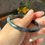 SOLD OUT: 55.1mm A-Grade Natural Black Imperial Green Jadeite Traditional Round Slim Cut Bangle No. 152177