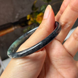 SOLD OUT: 55.1mm A-Grade Natural Black Imperial Green Jadeite Traditional Round Slim Cut Bangle No. 152177