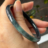 SOLD OUT: 55.1mm A-Grade Natural Black Imperial Green Jadeite Traditional Round Slim Cut Bangle No. 152177
