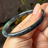 SOLD OUT: 55.1mm A-Grade Natural Black Imperial Green Jadeite Traditional Round Slim Cut Bangle No. 152177