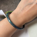 SOLD OUT: 55.1mm A-Grade Natural Black Imperial Green Jadeite Traditional Round Slim Cut Bangle No. 152177