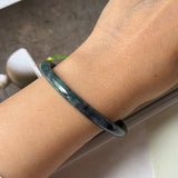 SOLD OUT: 55.1mm A-Grade Natural Black Imperial Green Jadeite Traditional Round Slim Cut Bangle No. 152177