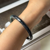 SOLD OUT: 55.1mm A-Grade Natural Black Imperial Green Jadeite Traditional Round Slim Cut Bangle No. 152177