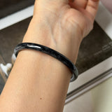SOLD OUT: 55.1mm A-Grade Natural Black Imperial Green Jadeite Traditional Round Slim Cut Bangle No. 152177