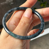 55.3mm A-Grade Natural Black Imperial Green Jadeite Traditional Round Slim Cut Bangle No. 152178