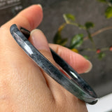 55.3mm A-Grade Natural Black Imperial Green Jadeite Traditional Round Slim Cut Bangle No. 152178