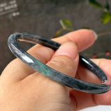 55.3mm A-Grade Natural Black Imperial Green Jadeite Traditional Round Slim Cut Bangle No. 152178