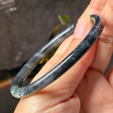 55.3mm A-Grade Natural Black Imperial Green Jadeite Traditional Round Slim Cut Bangle No. 152178