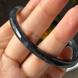 55.3mm A-Grade Natural Black Imperial Green Jadeite Traditional Round Slim Cut Bangle No. 152178