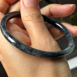 55.3mm A-Grade Natural Black Imperial Green Jadeite Traditional Round Slim Cut Bangle No. 152178