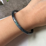 55.3mm A-Grade Natural Black Imperial Green Jadeite Traditional Round Slim Cut Bangle No. 152178