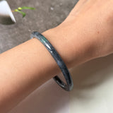 55.3mm A-Grade Natural Black Imperial Green Jadeite Traditional Round Slim Cut Bangle No. 152178
