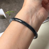 55.3mm A-Grade Natural Black Imperial Green Jadeite Traditional Round Slim Cut Bangle No. 152178