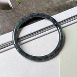 55.3mm A-Grade Natural Black Imperial Green Jadeite Traditional Round Slim Cut Bangle No. 152179