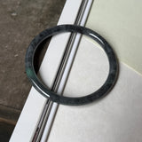 55.3mm A-Grade Natural Black Imperial Green Jadeite Traditional Round Slim Cut Bangle No. 152179