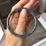 55.3mm A-Grade Natural Black Imperial Green Jadeite Traditional Round Slim Cut Bangle No. 152179