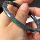55.3mm A-Grade Natural Black Imperial Green Jadeite Traditional Round Slim Cut Bangle No. 152179