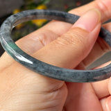 55.3mm A-Grade Natural Black Imperial Green Jadeite Traditional Round Slim Cut Bangle No. 152179