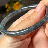 55.3mm A-Grade Natural Black Imperial Green Jadeite Traditional Round Slim Cut Bangle No. 152179