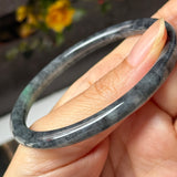 55.3mm A-Grade Natural Black Imperial Green Jadeite Traditional Round Slim Cut Bangle No. 152179