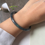 55.3mm A-Grade Natural Black Imperial Green Jadeite Traditional Round Slim Cut Bangle No. 152179