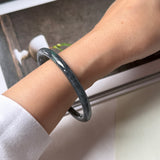 55.3mm A-Grade Natural Black Imperial Green Jadeite Traditional Round Slim Cut Bangle No. 152179